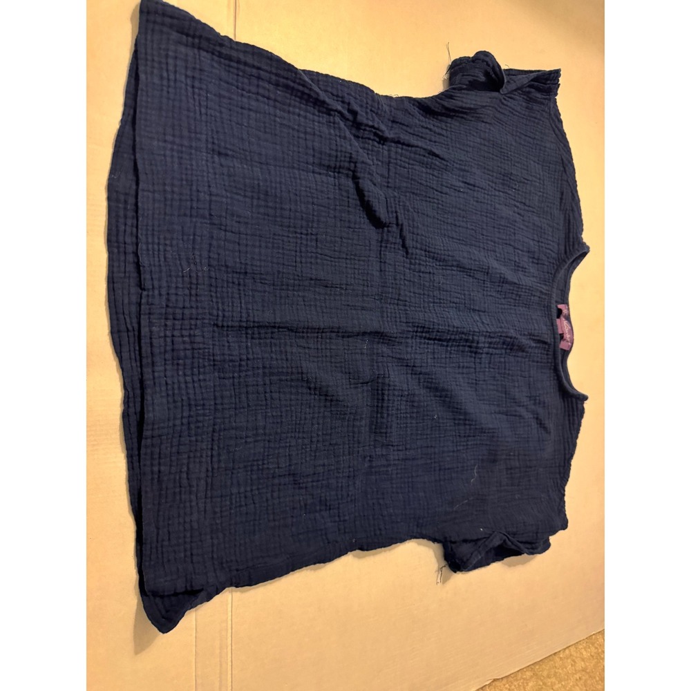 Gloria Vanderbilt Navy Blue Cotton Double Gauze Short Sleeve Top Small